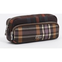 Estojo pocket encerado tartan chocolate verde