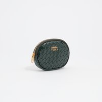 Porta-moedas oval entrançada verde escuro