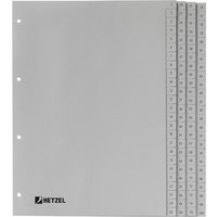 HETZEL Kunststoff-Register, Zahlen, A4, 1-100, PP, grau