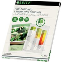 LEITZ Laminierfolientasche, DIN A4, Abheftlochung, 160 mic