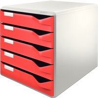 LEITZ Schubladenbox Post-Set, 5 Schübe, lichtgrau/rot
