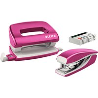 LEITZ Heftgerät- & Locher-Set Mini NeXXt WOW, pink