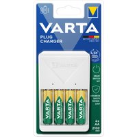 VARTA Ladegerät Plug Charger, weiß, bestückt AA