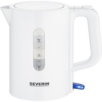 SEVERIN Reise-Wasserkocher-Set, Reisewasserkocher für 0,5 l mit umschaltbarer Spannung (115/230 V), elektrischer Wasserkocher mit 2 Kunststofftassen und 2 Löffeln, weiß, WK 3644