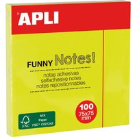 APLI Haftnotizen , FUNNY Notes!, , 75 x 75 mm, neongelb