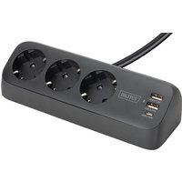 DIGITUS Steckdosenleiste, 3-fach + 3x USB, schwarz