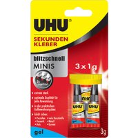 UHU Sekundenkleber blitzschnell MINIS GEL, 3 Tuben à 1 g UHU Sekundenkleber blitzschnell MINIS GEL, 3 Tuben à 1 g