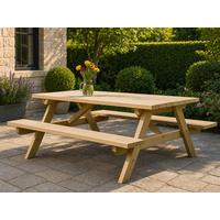 Wooden Garden Furniture | Wood Picnic Table with Two Built-In Benches