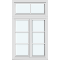Two-Sash Inward-Opening Window | 1 fixed glazed section with 1 vertical decorative bar; 2 sashes with 2 horizontal decorative bars