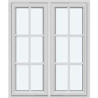 Two-Sash Outward-Opening Vertical Pivot Window | 2 sashes with 2 horizontal decorative bars and 1 vertical decorative bar