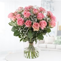 Blumenshop Rosa Rosen mit Schleierkraut PremiumRosen 60cm