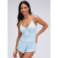 Ribbed lace trim short pyjama set Light Blue 06