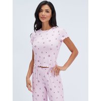 Bow cherry & moon ribbed long pyjama set Mix 06