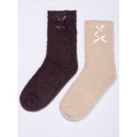 2 pack bow fluffy ribbed socks Mix OS