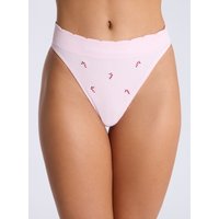 Ribbed seamless candy cane embroidered thong L