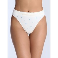 Ribbed seamless floral embroidered thong Mix L