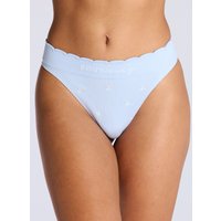 Ribbed seamless bow embroidered thong L