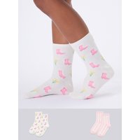 2 pack cowgirl cosy ankle socks Mix OS
