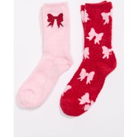 2 pack bow fluffy ankle socks Mix OS