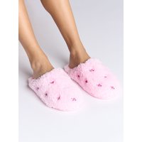Teddy fleece floral embroidered mule slippers Candy 7 8