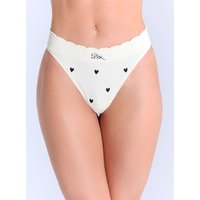 Heart embroidered ribbed seamless thong L