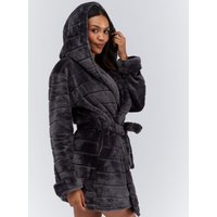 Fluffy striped short dressing gown