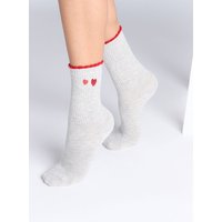 Heart embroidered cotton ankle socks Mix OS