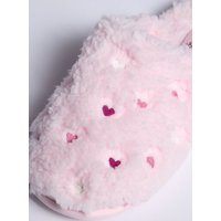 Teddy fleece heart embroidered mule slippers Powder 3 4