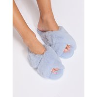 Bow embroidered cross band slider slippers 3 4