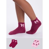 Boux Avenue Fluffy Bow Trainer Socks - Pink Mix (2 Pack)