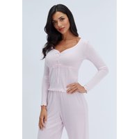 Pointelle ribbon long pyjama set Powder 06
