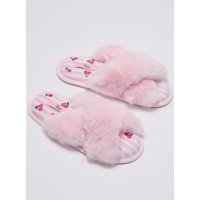 Cherry embroidered striped cross band slippers Candy 3 4