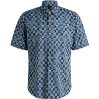 Boss Rash 2 Printed Cotton Poplin Shirt - Blue - M
