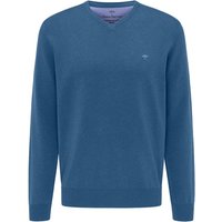 Fynch Hatton V-Neck Superfine Cotton Jumper - Azure blue - L