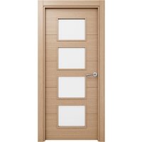 Puerta de interior maciza lacada garban roble miel acristalada 72,5cm izquierda con tapajuntas geom
