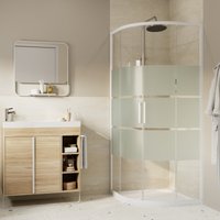 Mampara cuarto de círculo blanco con cristal serigrafiado 80cm odalia
