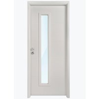 Puerta de entrada metálica quart 4r con vidrio y 3 paneles blanca izquierda 210x91cm