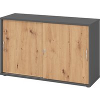 BETA 1752S | Schiebetürenschrank | 2 OH - Bogengriff Metall Graphit/Asteiche