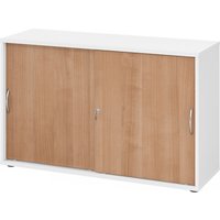 BETA 1752S | Schiebetürenschrank | 2 OH - Weiß/Nussbaum Bogengriff Metall