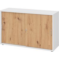 BETA 1752S | Schiebetürenschrank | 2 OH - Weiß/Asteiche Bogengriff Metall