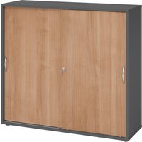BETA 1753S | Schiebetürenschrank | 3 OH - Graphit/Nussbaum Bogengriff Metall