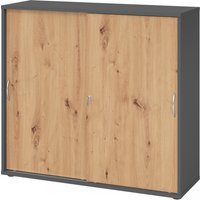 BETA 1753S | Schiebetürenschrank | 3 OH - Bogengriff Metall Graphit/Asteiche