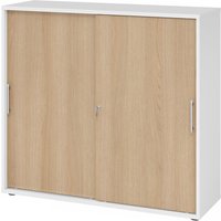 BETA 1753S | Schiebetürenschrank | 3 OH - Weiß/Eiche Relinggriff Kunststoff