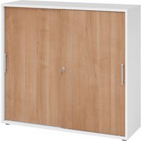 BETA 1753S | Schiebetürenschrank | 3 OH - Weiß/Nussbaum Relinggriff Kunststoff