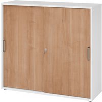 BETA 1753S | Schiebetürenschrank | 3 OH - Weiß/Nussbaum Streifengriff Kunststoff