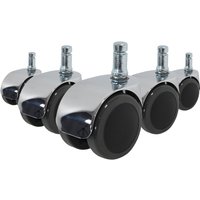 5x ROLO LUX 10mm/50mm | Hartböden - Stuhlrollen Schwarz / Silber