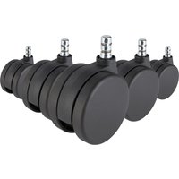 5x ROLO No-Noise 11mm/75mm | Teppichböden - Stuhlrollen Schwarz