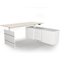 MOVE 3 | 180x80 | Schreibtisch elektrisch höhenverstellbar - Winkelschreibtisch Weiß/Ahorn
