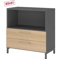 FlexWall | 2 OH | Schübe + Korpus | mit Sockelgestell - Graphit/Eiche