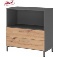 FlexWall | 2 OH | Schübe + Korpus | mit Sockelgestell - Graphit/Asteiche